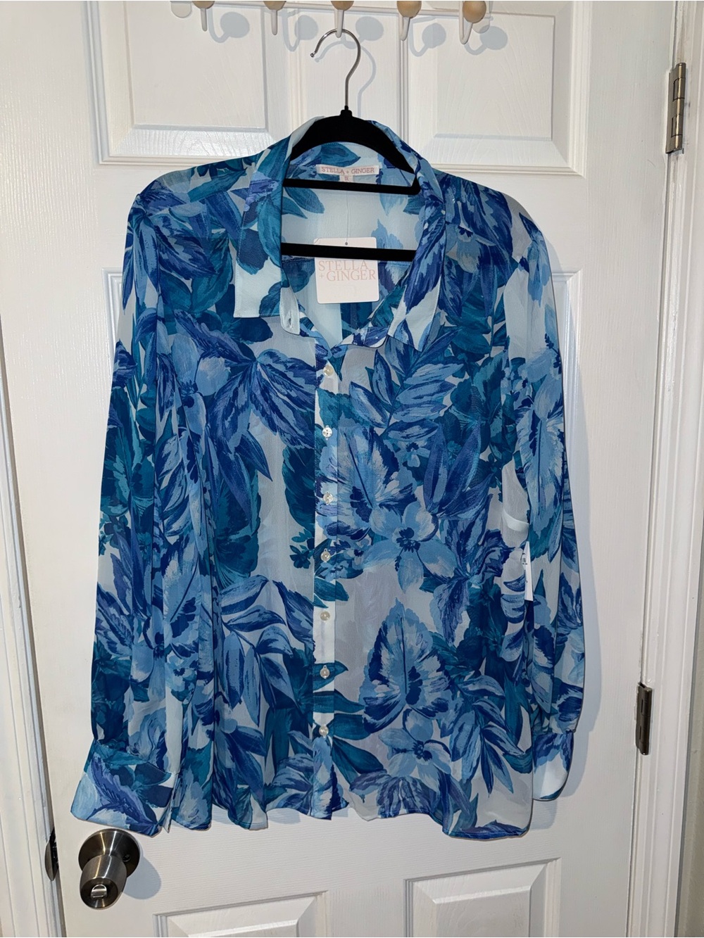 Blue Floral Button-Front Blouse